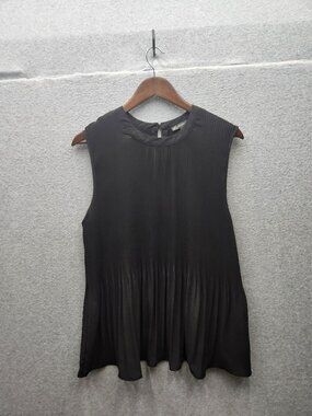 Adrianna Papell Black Sleeveless Pleated Blouse XL Polyester Keyhole Back Detail
